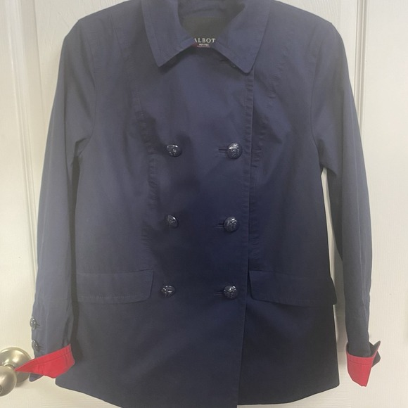 Talbots Women Navy Double Breasted Coat with Red Jacket Blazer Size PS Button Up - Picture 9 of 10